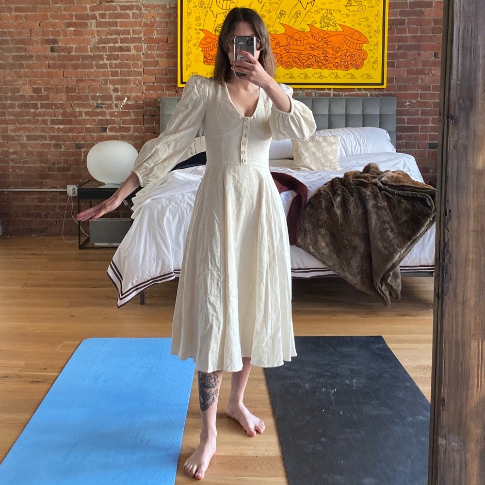 staud birdie dress in ivory linen